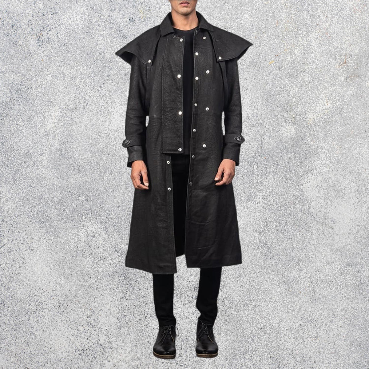 Maverick Black Leather Duster Leather Trench Coat