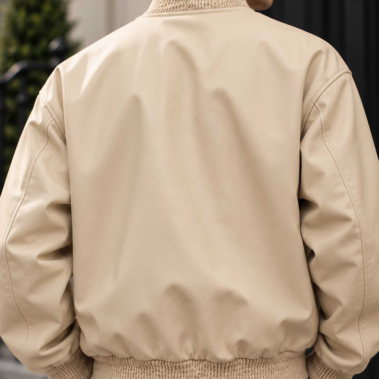 mens leather jacket
sheepskin jacket
leather bomber
beige leather
oversized bomber
mens bomber jacket
genuine leather
cream bomber
varsity jacket
button up jacket
leather outerwear
mens streetwear
minimalist jacket