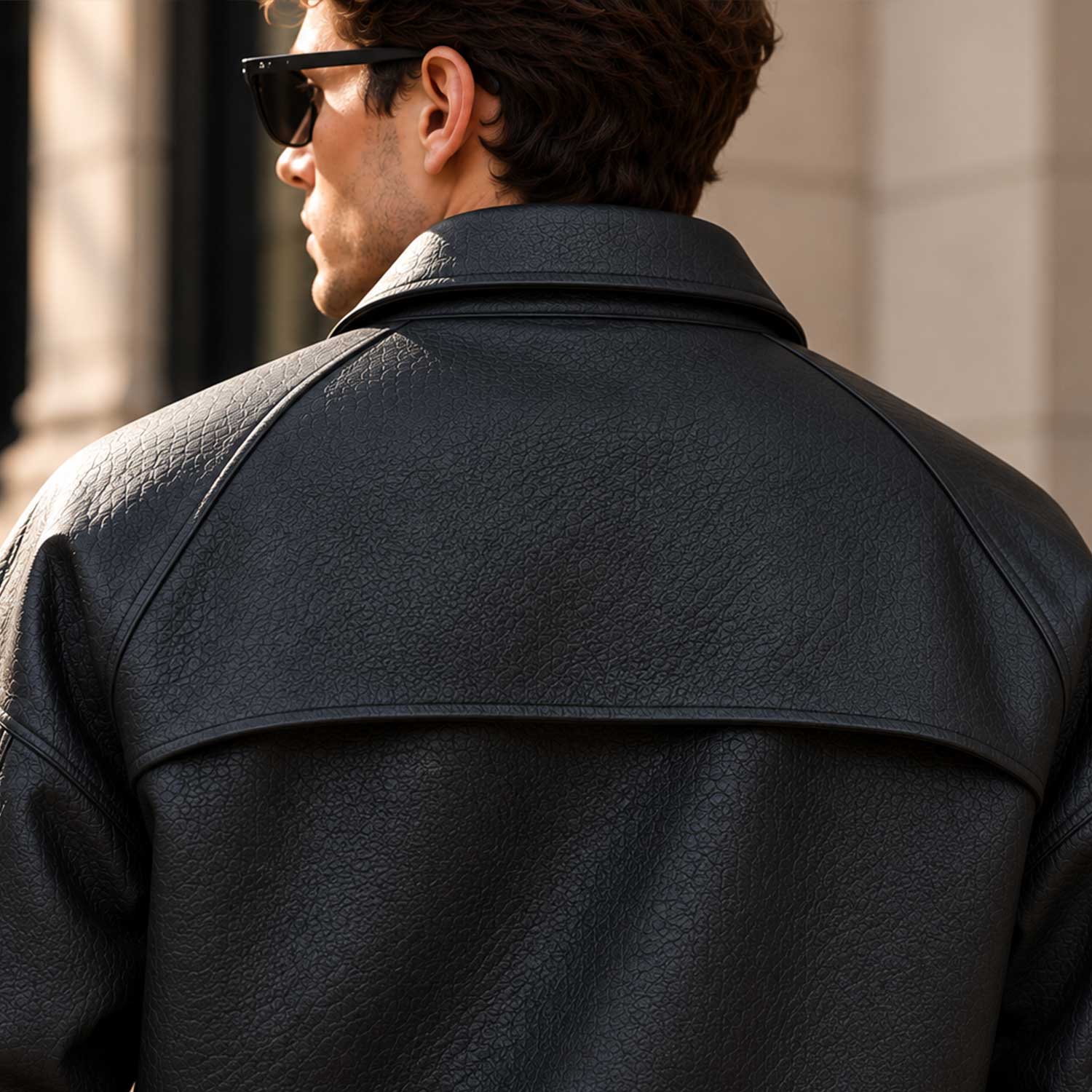 mens leather jacket

sheepskin jacket

black biker jacket

boxy fit jacket

funnel neck jacket

genuine leather

mens moto jacket

leather bomber

mens streetwear

black leather coat

leather outerwear

mens fall jacket

high collar jacket