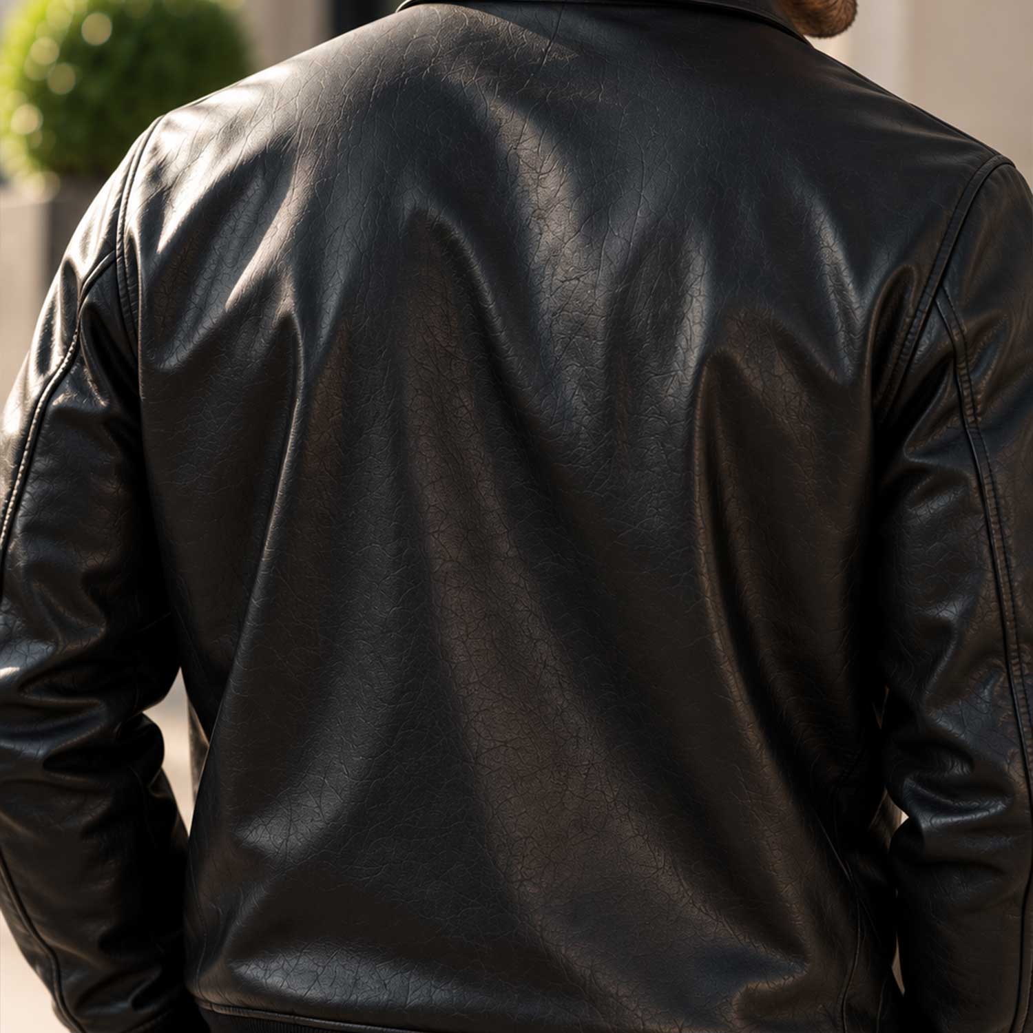 mens leather jacket
sheepskin jacket
leather bomber
black leather
mens bomber jacket
genuine leather
black bomber
zip up jacket
collared jacket
leather outerwear
mens casual jacket
minimalist jacket
classic bomber