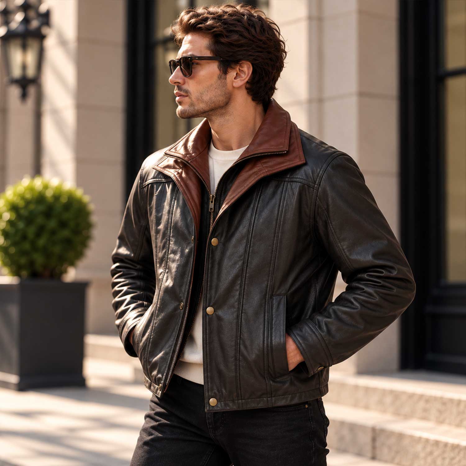 mens leather jacket

brown leather coat

sheepskin jacket

genuine leather

mens brown jacket

classic leather

leather outerwear

mens casual jacket

vintage style coat

leather zip jacket

shirt collar coat

mens fall jacket

leather gift for him