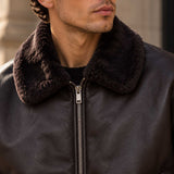 mens leather jacket

sheepskin jacket

chocolate brown

boxy leather jacket

faux fur collar

mens bomber jacket

aviator jacket

brown leather coat

genuine sheepskin

vintage flight coat

fur collar jacket

mens outerwear

leather zip jacket