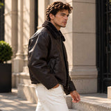 mens leather jacket

sheepskin jacket

chocolate brown

boxy leather jacket

faux fur collar

mens bomber jacket

aviator jacket

brown leather coat

genuine sheepskin

vintage flight coat

fur collar jacket

mens outerwear

leather zip jacket