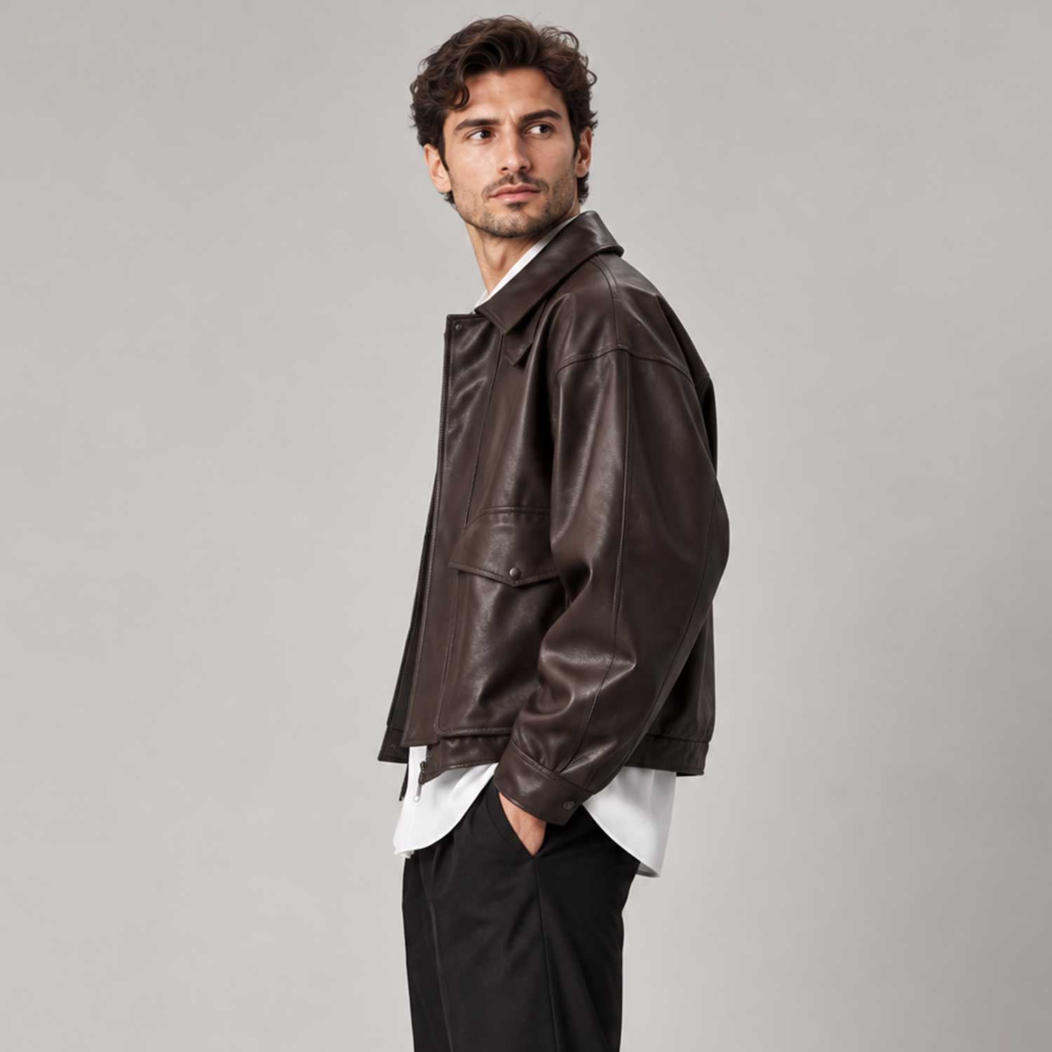 mens leather
leather blouson
sheepskin jacket
brown leather
boxy jacket
mens blouson
relaxed jacket
brown jacket
minimalist jacket
leather jacket
mens outerwear
streetwear jacket
genuine leather