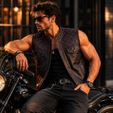 SaltCo Motorcycle Leather Vest Lifestyle Shot