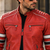 red leather jacket, mens biker jacket, sheepskin jacket, motorcycle jacket, red biker jacket, leather moto jacket, racing leather, genuine leather, mens leather coat, slim fit jacket, biker outerwear, red moto jacket, leather racing