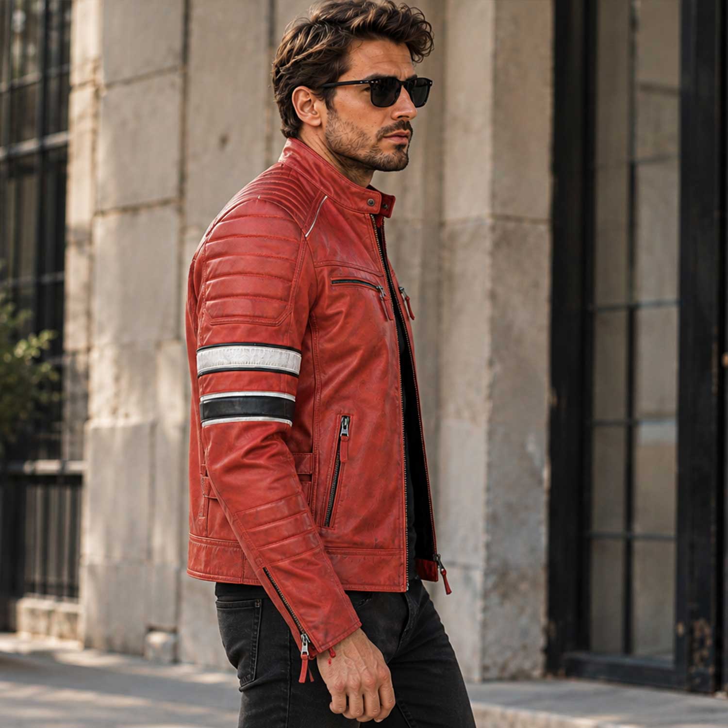 red leather jacket, mens biker jacket, sheepskin jacket, motorcycle jacket, red biker jacket, leather moto jacket, racing leather, genuine leather, mens leather coat, slim fit jacket, biker outerwear, red moto jacket, leather racing