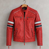 red leather jacket, mens biker jacket, sheepskin jacket, motorcycle jacket, red biker jacket, leather moto jacket, racing leather, genuine leather, mens leather coat, slim fit jacket, biker outerwear, red moto jacket, leather racing