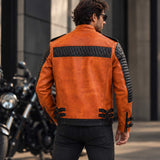 Orange Full Grain Cowhide Leather Men's Cafe Racer Handmade Biker Jacket