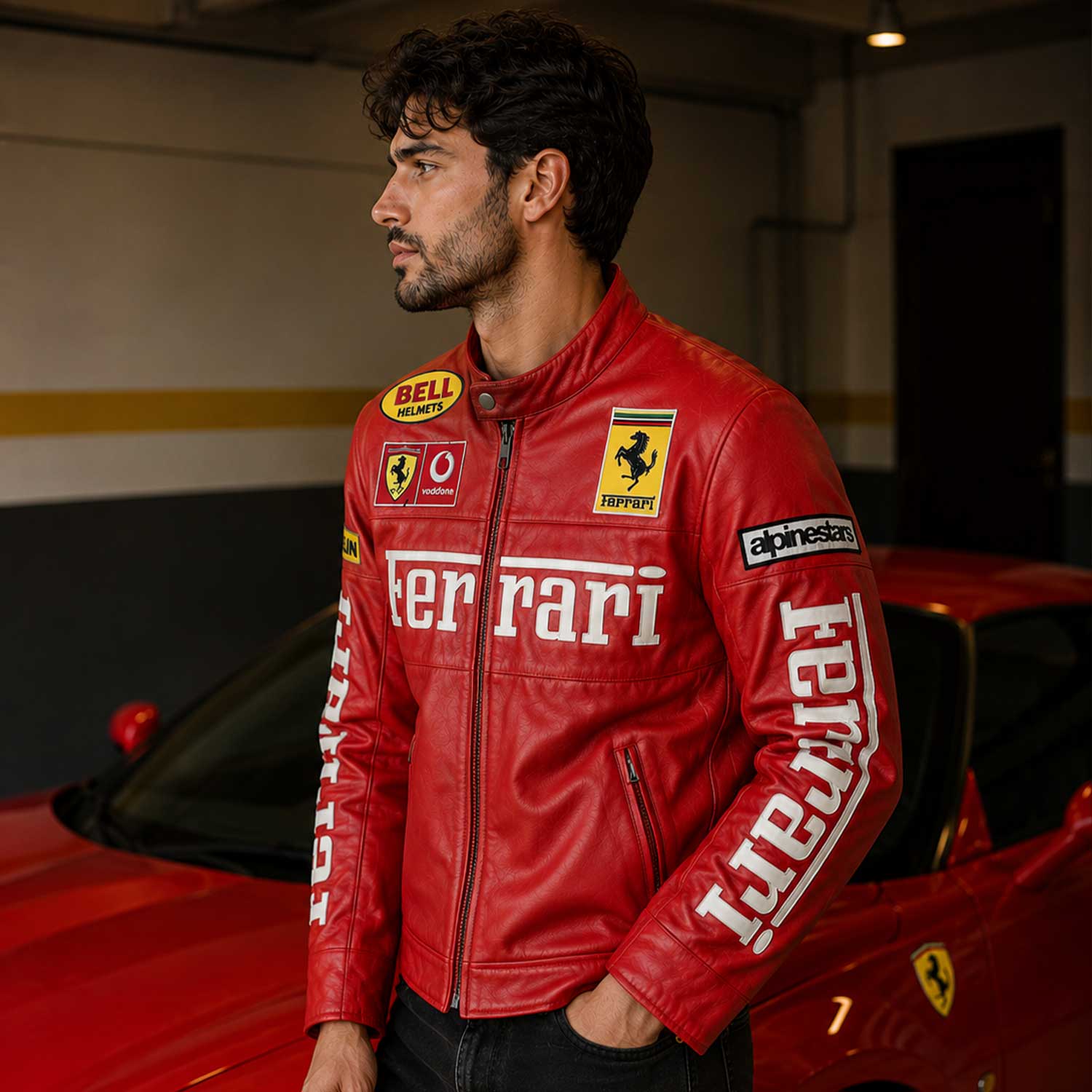 Motorsport enthusiasts
Motorcycle lovers
Racing fans
Automotive enthusiasts
Streetwear outfits
Casual everyday wear
Racing-inspired fashion
Men and women
Gift for leather jacket lovers
