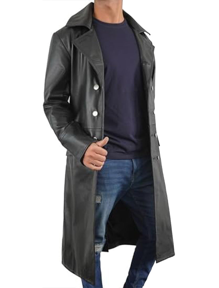 Men’s Regal Black Lambskin Military Trench Coat
