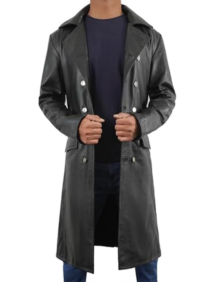 Men’s Regal Black Lambskin Military Trench Coat