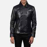 Morris Black Leather Peacoat