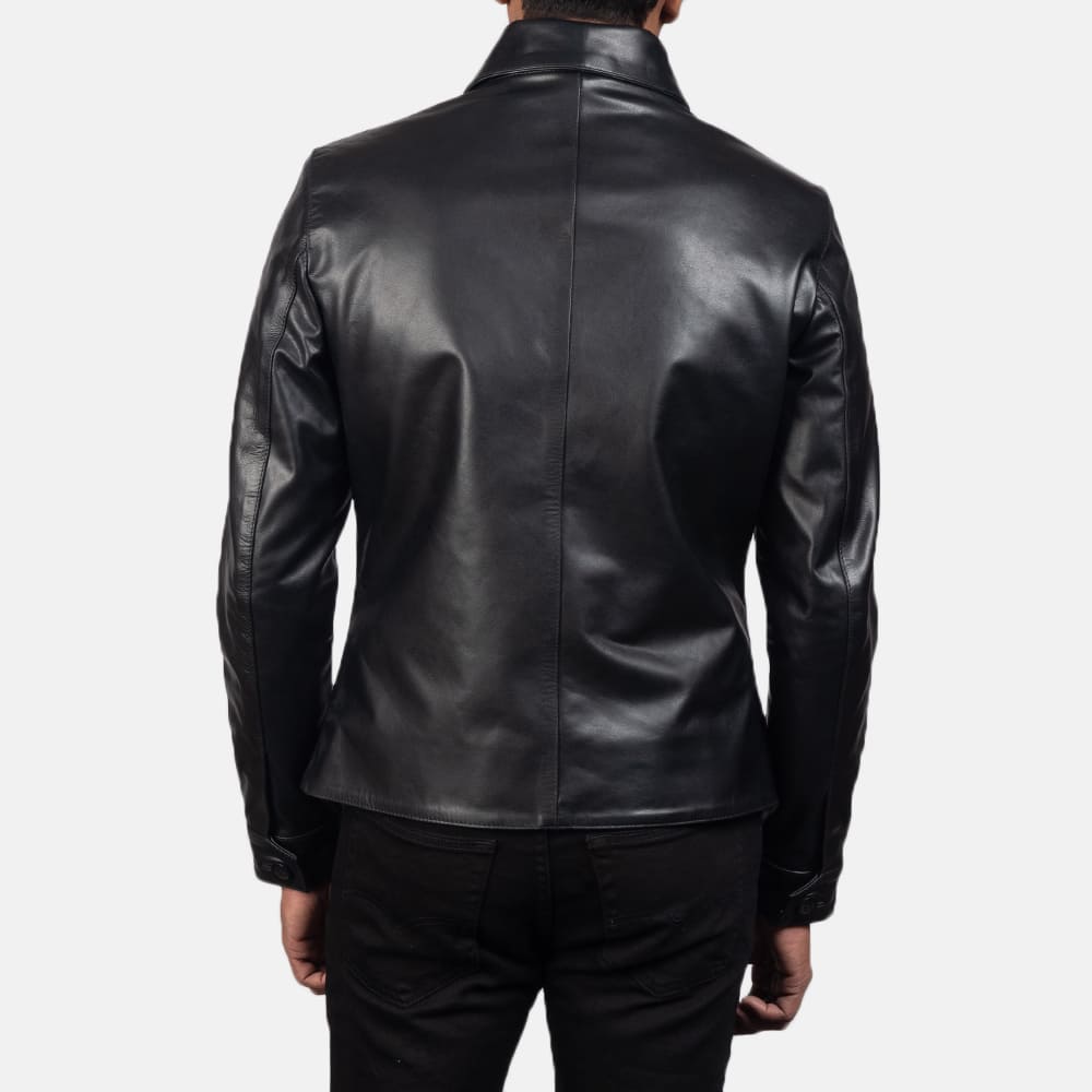 Morris Black Leather Peacoat