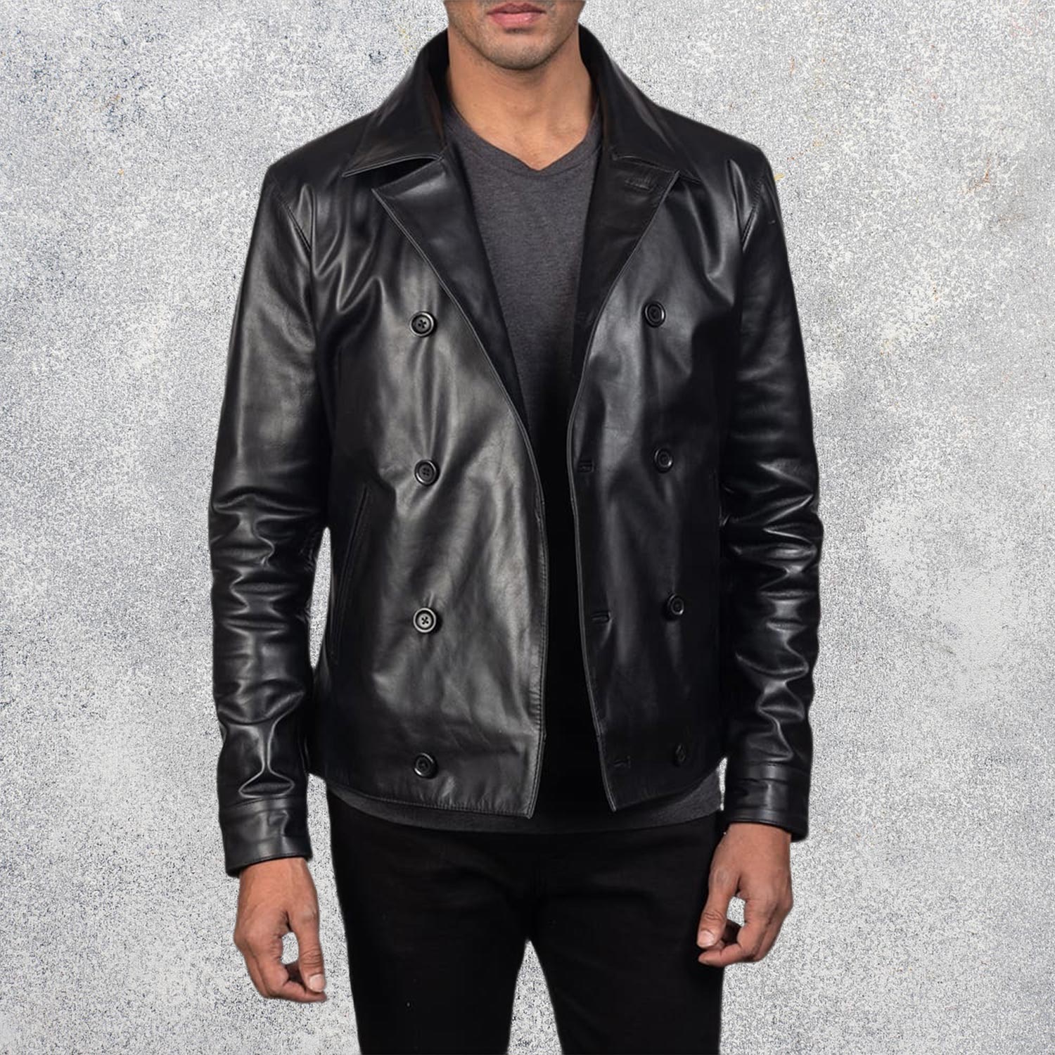 Morris Black Leather Peacoat