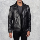 Morris Black Leather Peacoat