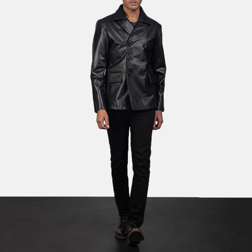 Bailey Black Leather Naval Peacoat