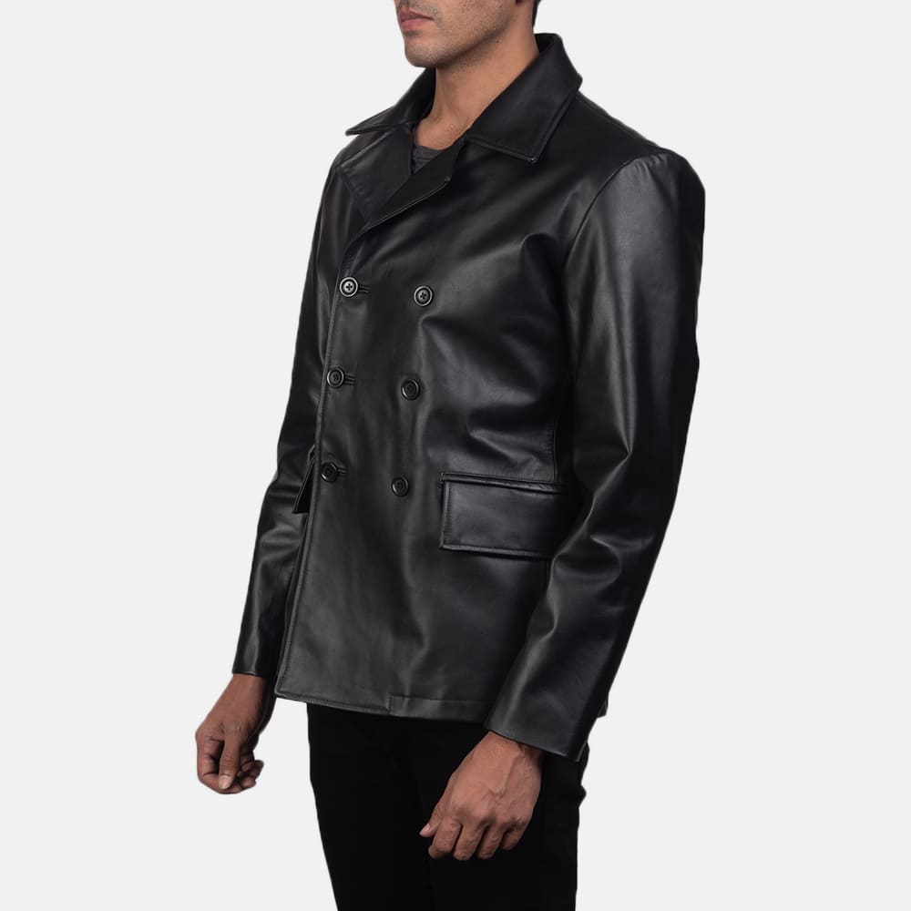 Bailey Black Leather Naval Peacoat