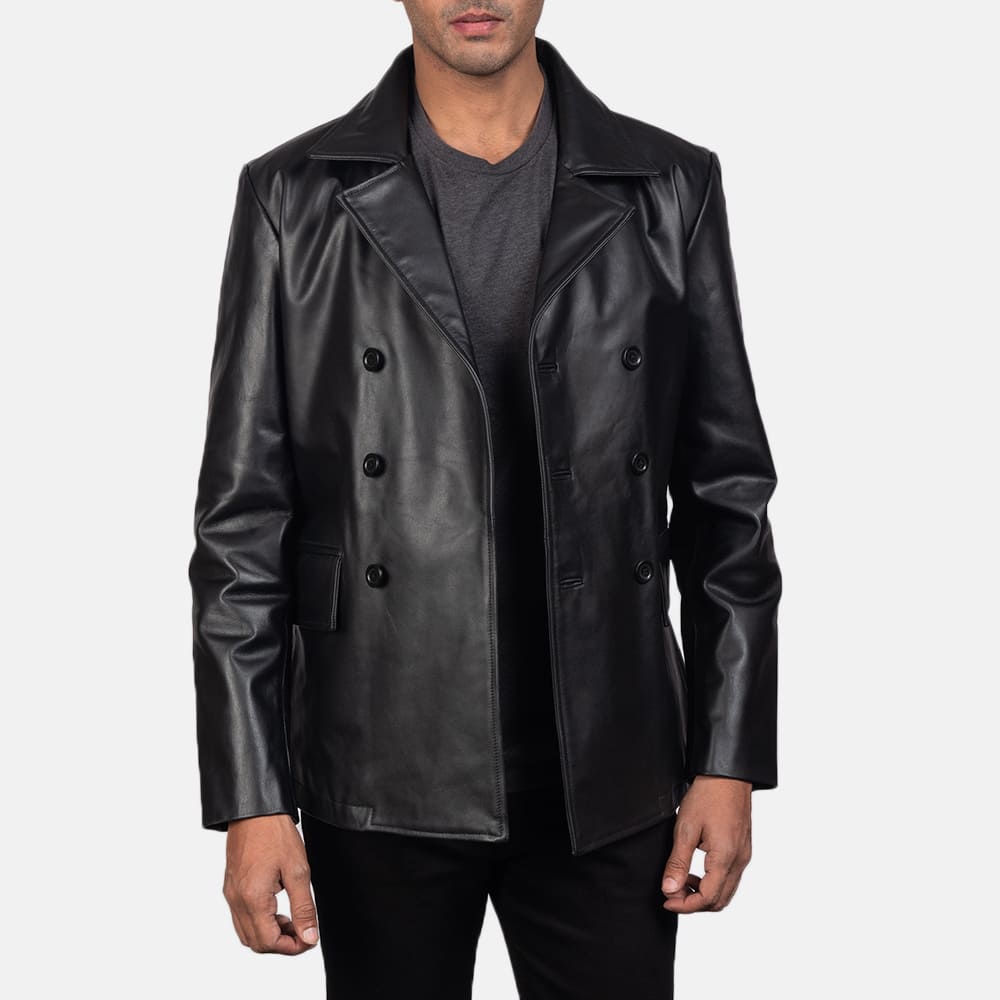 Bailey Black Leather Naval Peacoat