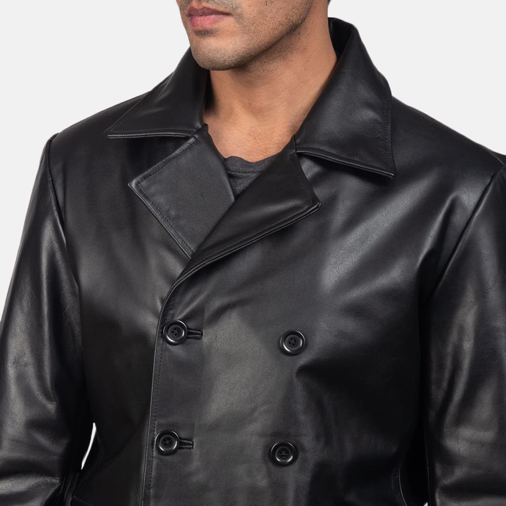 Bailey Black Leather Naval Peacoat