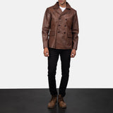 Bailey Brown Leather Naval Peacoat