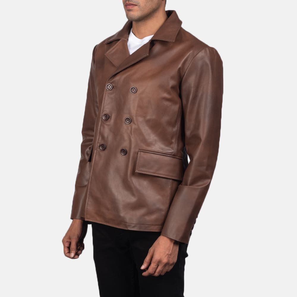 Bailey Brown Leather Naval Peacoat
