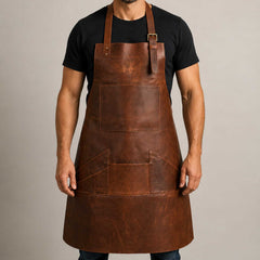 Multi-Pocket Leather Apron Front View
