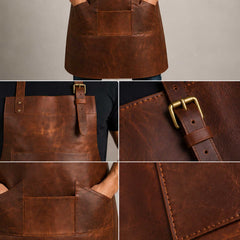 Multi-Pocket Leather Apron Front Pocket Detail
