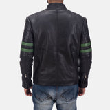 Trooper Black Leather Jacket with Green Stripes