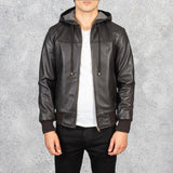 Nimbus Brown Hooded Leather Bomber Jacket