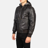 Nimbus Brown Hooded Leather Bomber Jacket