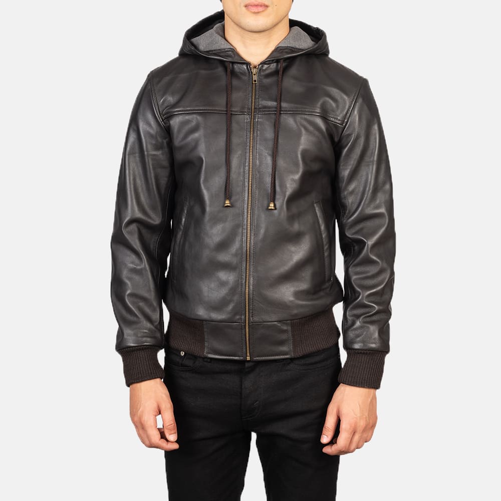 Nimbus Brown Hooded Leather Bomber Jacket