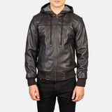 Nimbus Brown Hooded Leather Bomber Jacket