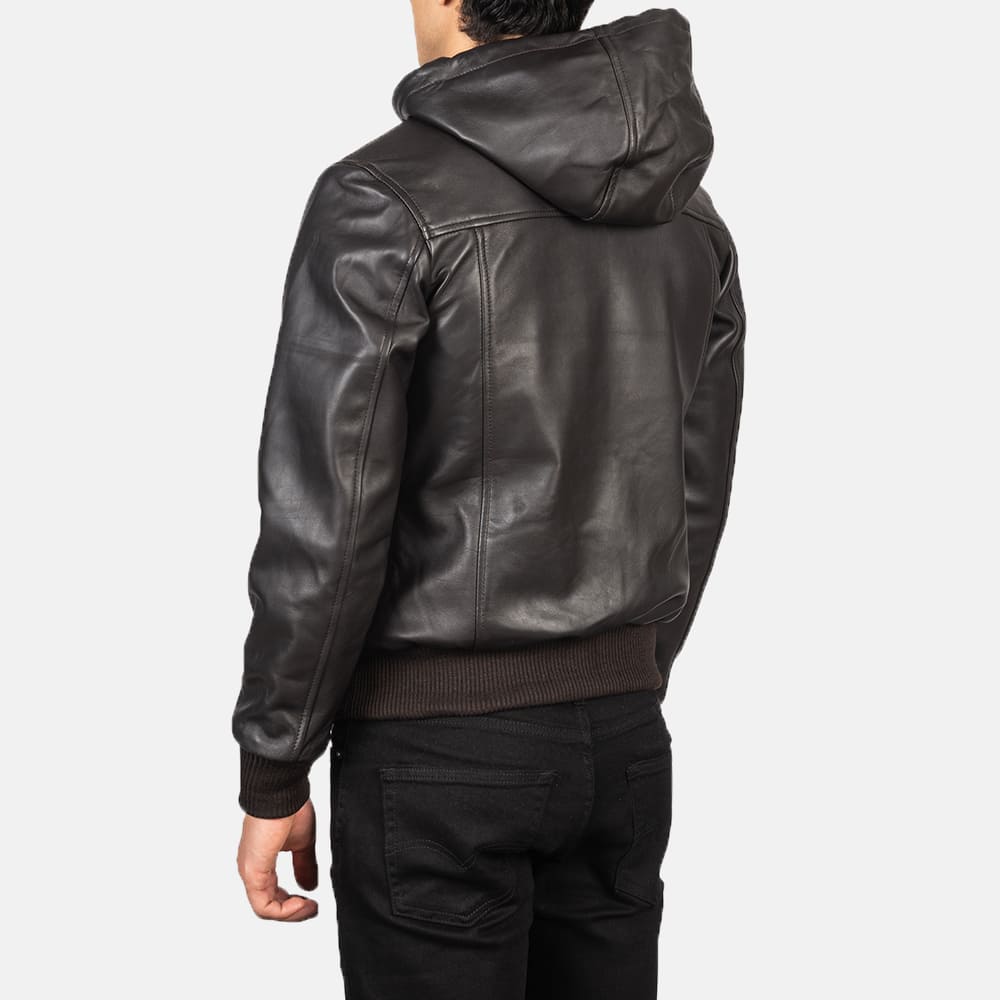 Nimbus Brown Hooded Leather Bomber Jacket