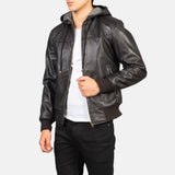 Nimbus Brown Hooded Leather Bomber Jacket