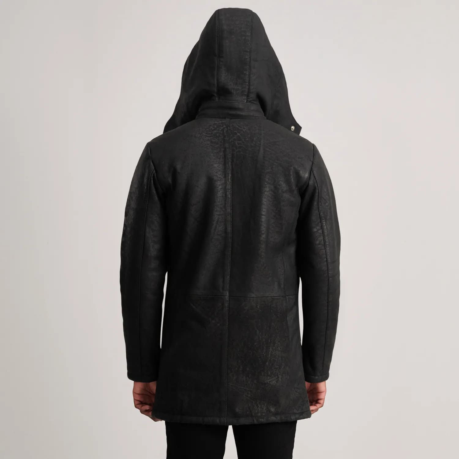 Kieran Black Snuffed Leather Duffle Coat for Men – Rugged Style with Luxe Warmth