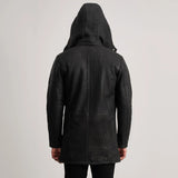 Kieran Black Snuffed Leather Duffle Coat for Men – Rugged Style with Luxe Warmth