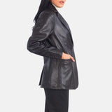 Elara Brown Leather Blazer for Women