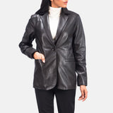 Elara Brown Leather Blazer for Women