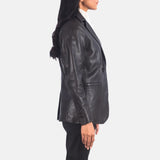 Elara Brown Leather Blazer for Women