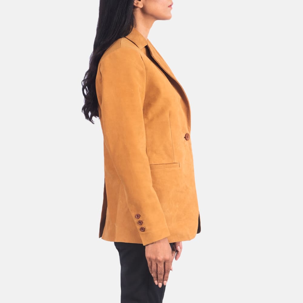 Elara Brown Nubuck Leather Blazer for Women