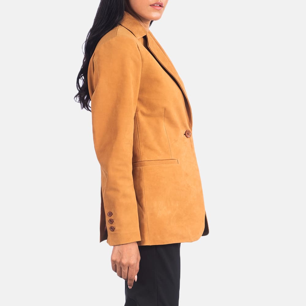 Elara Brown Nubuck Leather Blazer for Women