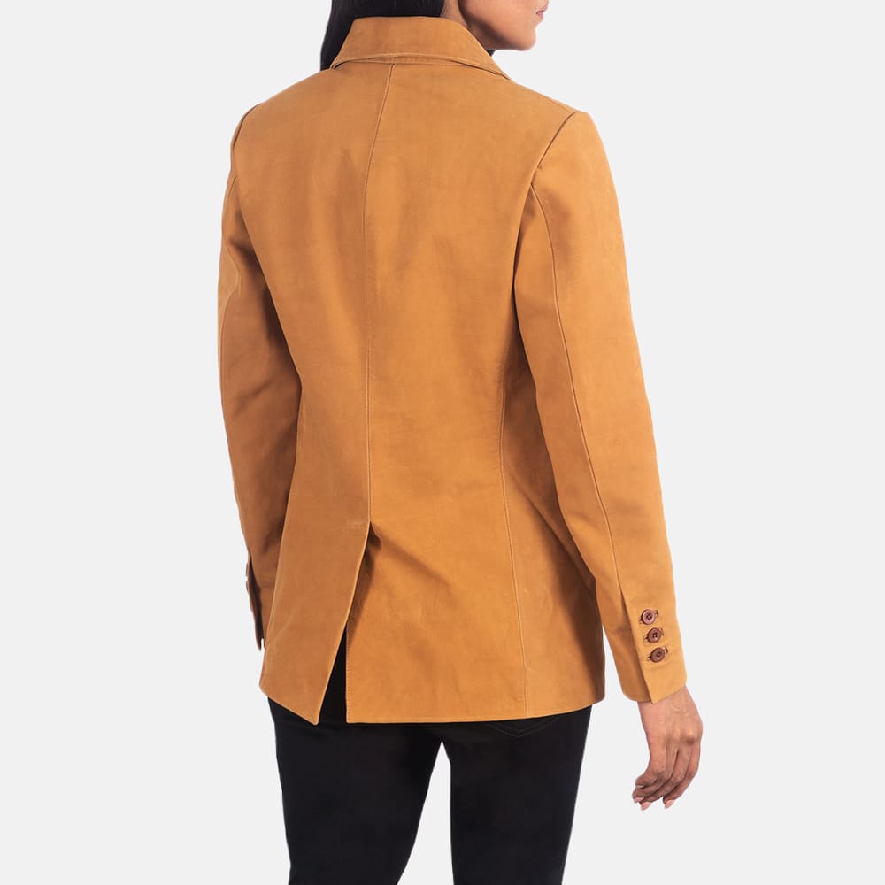Elara Brown Nubuck Leather Blazer for Women