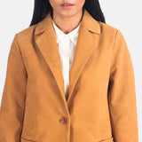 Elara Brown Nubuck Leather Blazer for Women