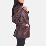 Elara Maroon Leather Blazer for Women