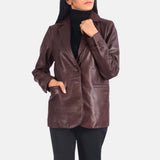 Elara Maroon Leather Blazer for Women