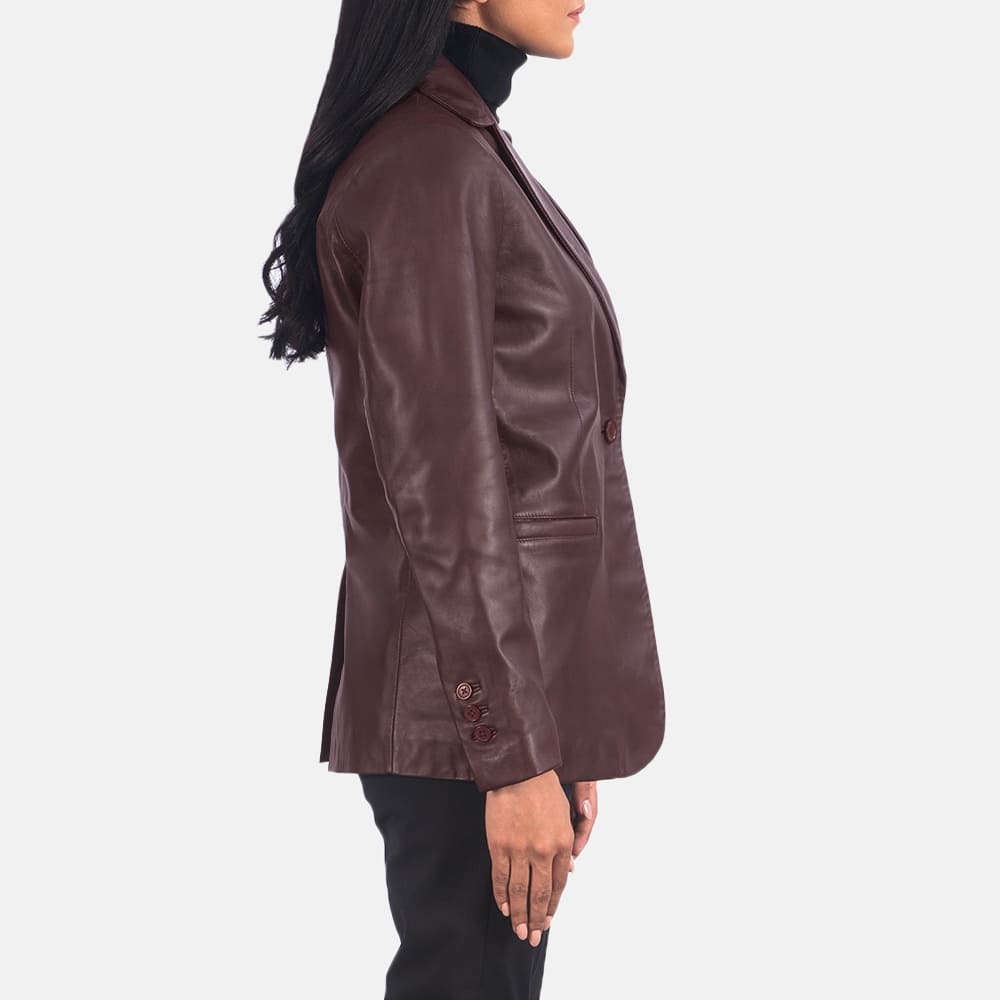 Elara Maroon Leather Blazer for Women