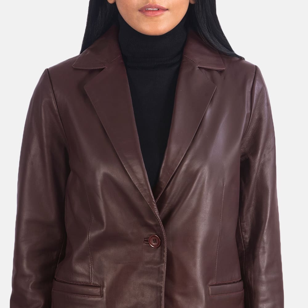 Elara Maroon Leather Blazer for Women