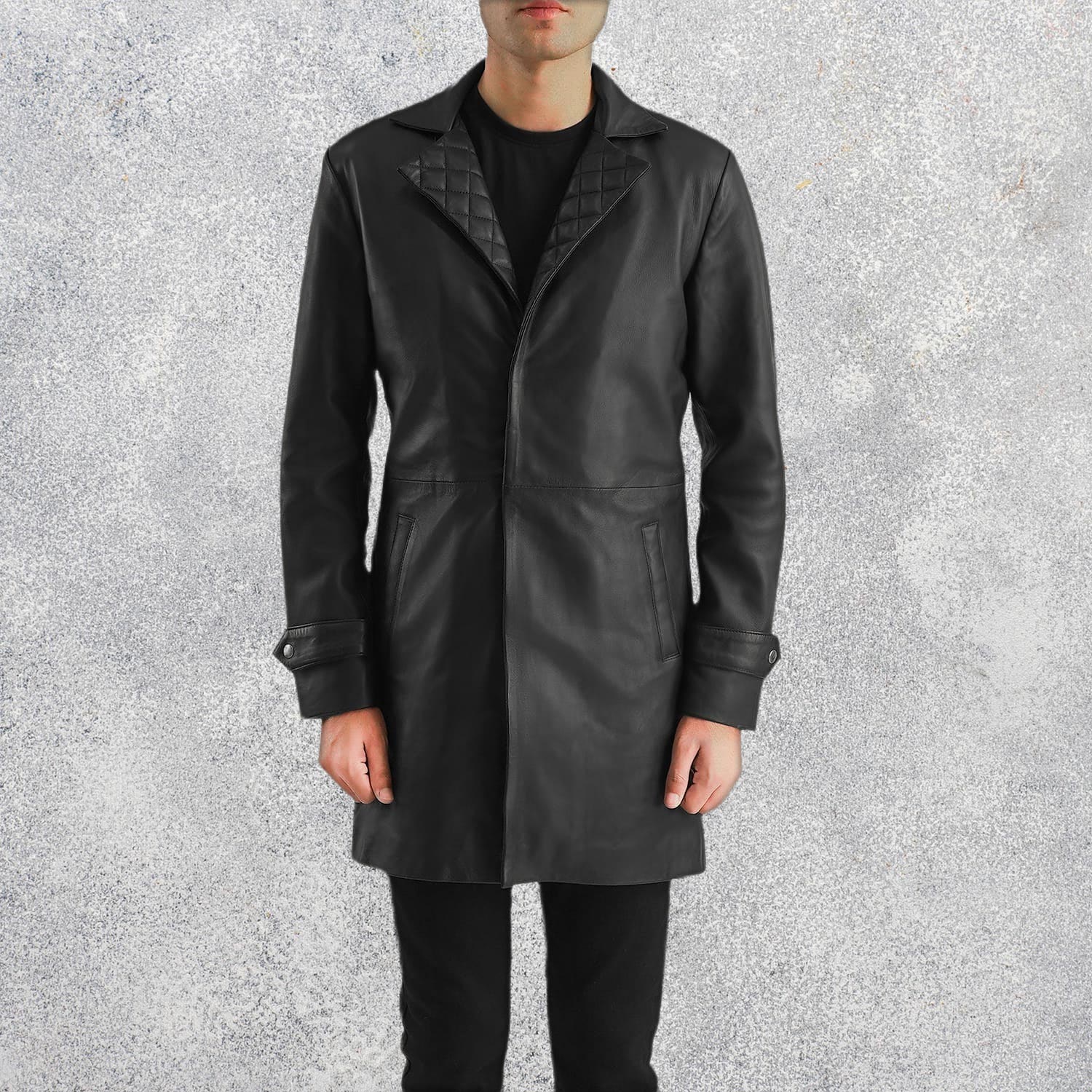 Obsidian Black Leather Coat for Men