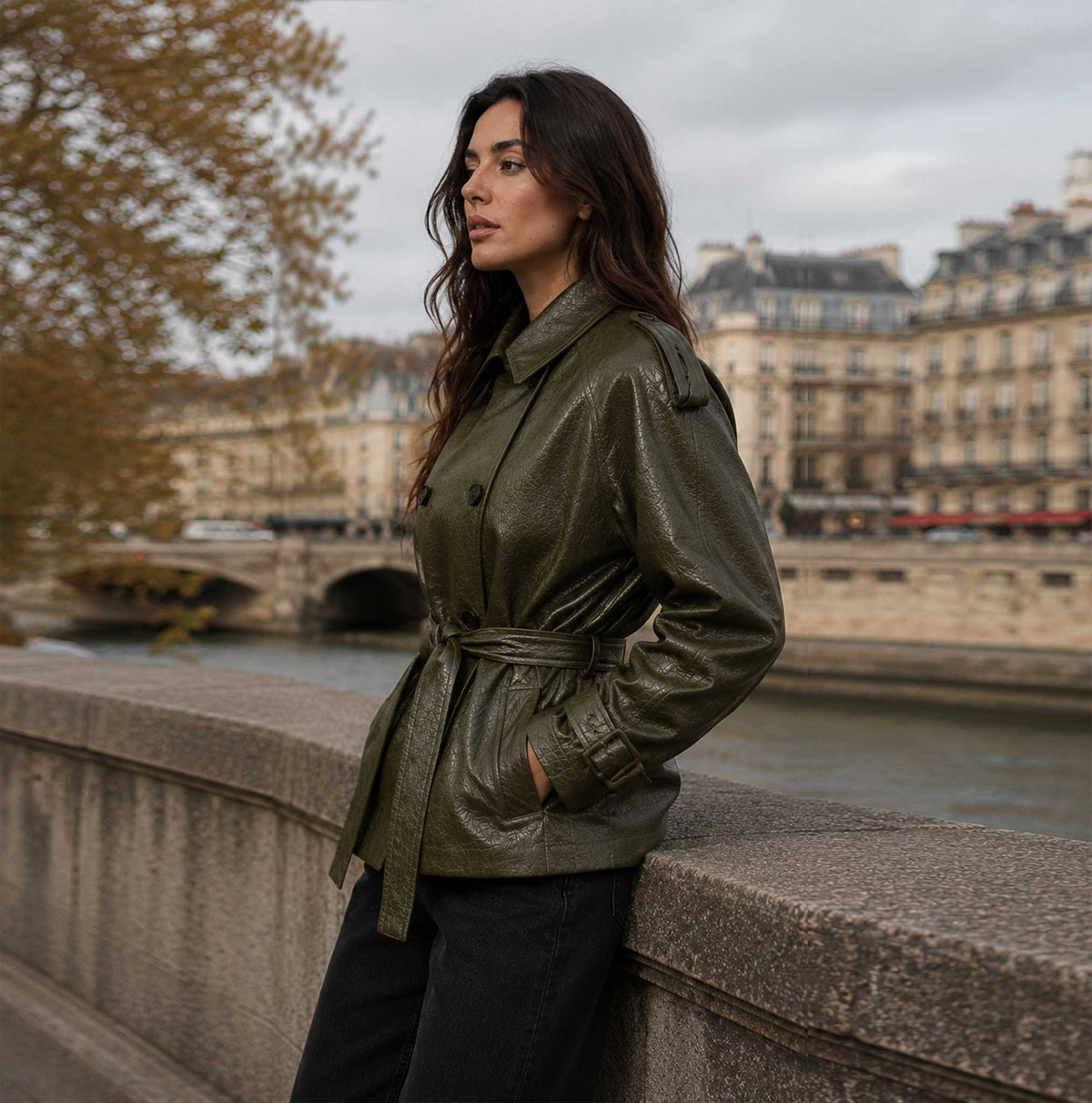 Leather Cropped Trench Coat for Women